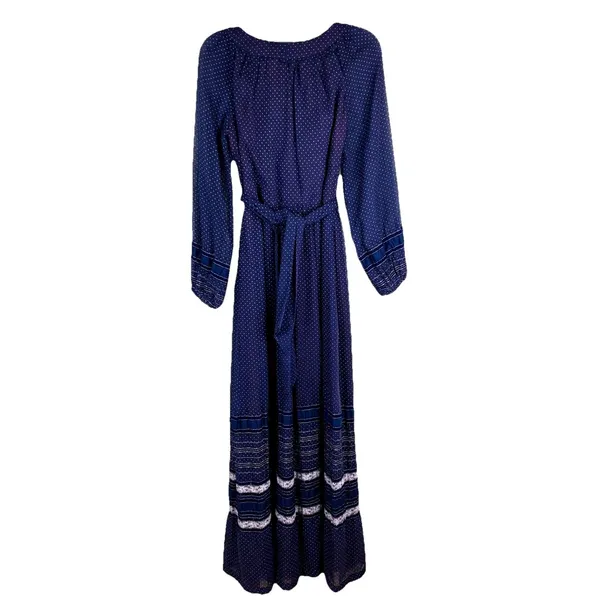 Handmade Vintage OOAK 70s Women's Boho Prairie Polka Dot Maxi Dress Sheer Size XXS - Image 5