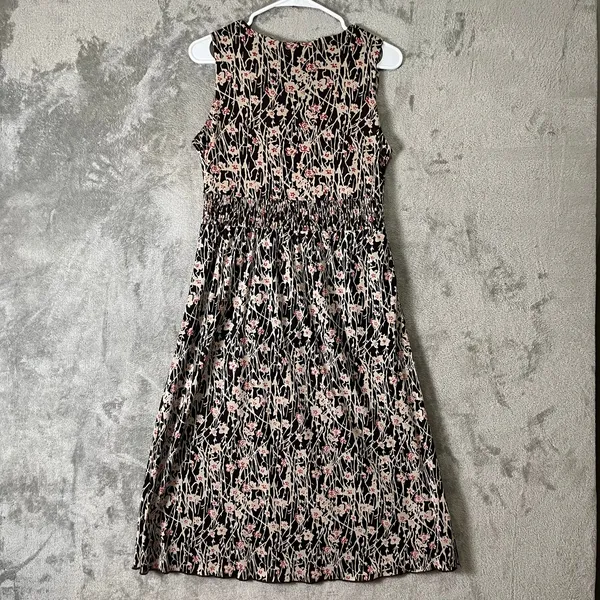 Vintage Brown Floral Midi Dress Earth Fairy Boho Cottagecore Sleeveless V-Neck S - Image 4