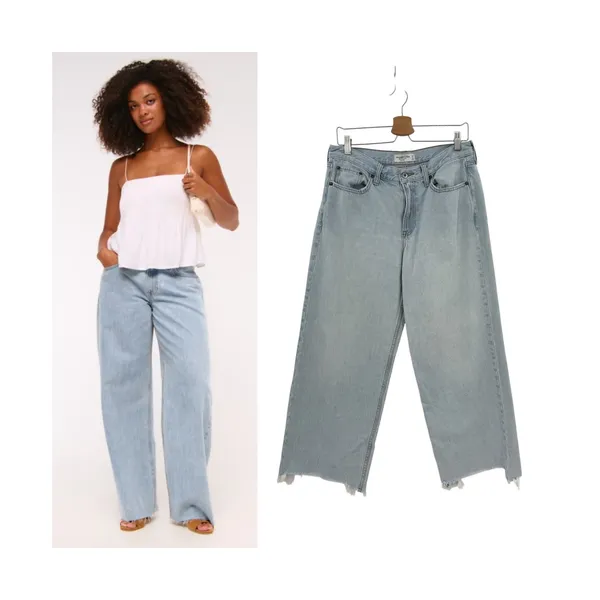 Abercrombie The Ultra Loose Low Rise Wide Leg Jeans Light Wash 28 Short - Image 2