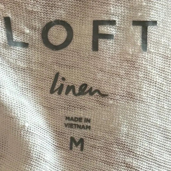 LOFT White 100% Linen Flutter Sleeve Top M Pleated Neck Lightweight - Image 8