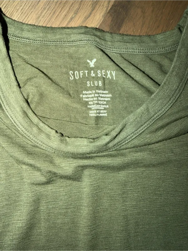 American Eagle Olive Green soft & sexy Slub T-shirt sz XS - Image 2