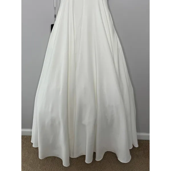 IEENA for Mac Duggal A-Line V-Neck Ball‎ Gown 4 White Bridal Wedding Minimalist - Image 9