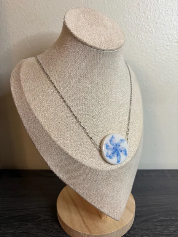 Handmade Blue Flower Necklace | Waterproof & Tarnish Resistant - Image 3