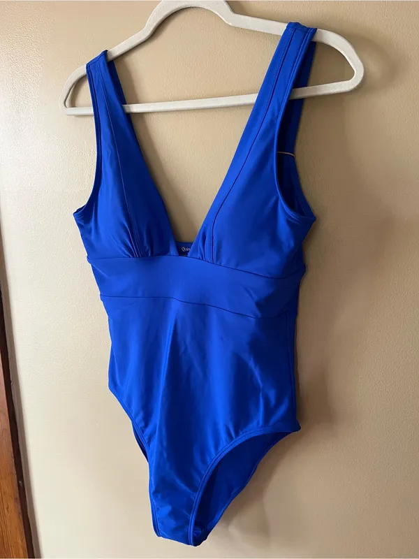 Quince Deep V One-Piece Swimsuit in Cobalt Blue - Image 4
