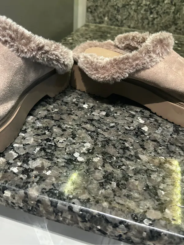 Franco Sarto Taupe Faux-Fur Trim Slip-On Clogs - Image 3