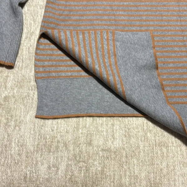 Small Anthropologie Sweater cowl neck grey and tan bell sleeve slits - Image 6