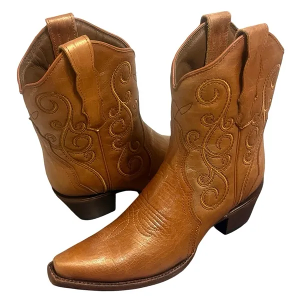 NIB Circle G Corral L6235 Women’s 8 Shedron Honey Brown Leather Ankle Boots NEW - Image 2