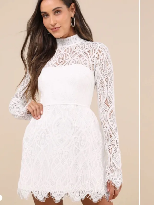 LULU's Bridal Shower Bachelorette Engagement Elegant Lace Sexy Mini Dress - Image 3