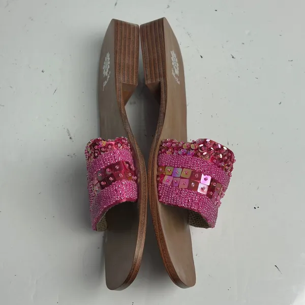 Yellow Box Naples Pink Beaded Sequin Embellished Square Toe Slide Sandals size 9 - Image 4