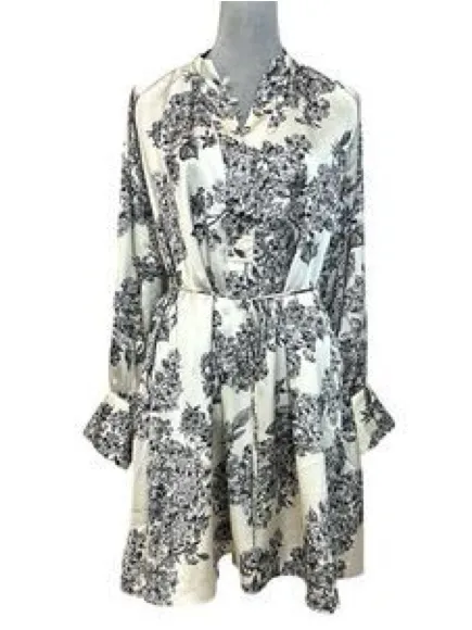 Satin Toile Floral Print Long Sleeve Mini Dress with Belt NWT medium - Image 2