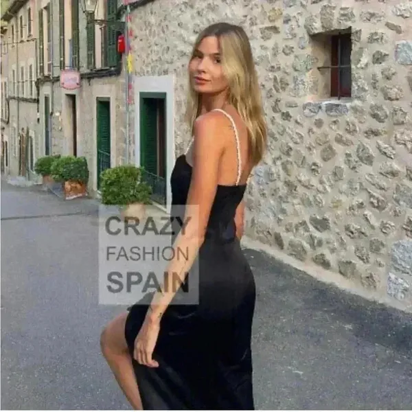 NWT Zara Black Satin One Strap Dress Size XS. Pearl strap with white heart beads - Image 3