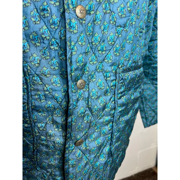 Jacket Quilted silk reversible bright green blue pink Size XL - Image 4