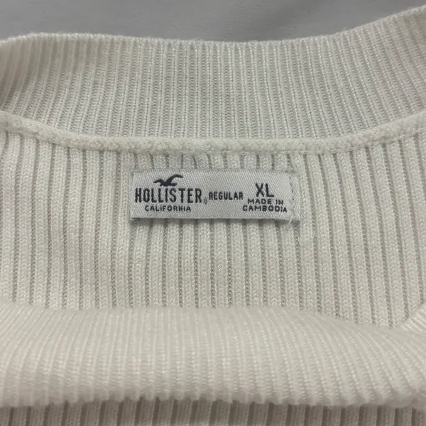 Hollister White Ribbed Knit Long Sleeve Mini Dress XL Crew Neck Bodycon - Image 4