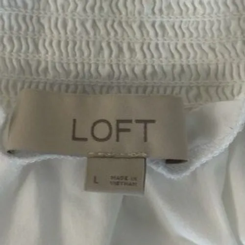 LOFT Women White Off Shoulder Peasant Blouse Long Sleeve Smocked Cuffs Size L - Image 4