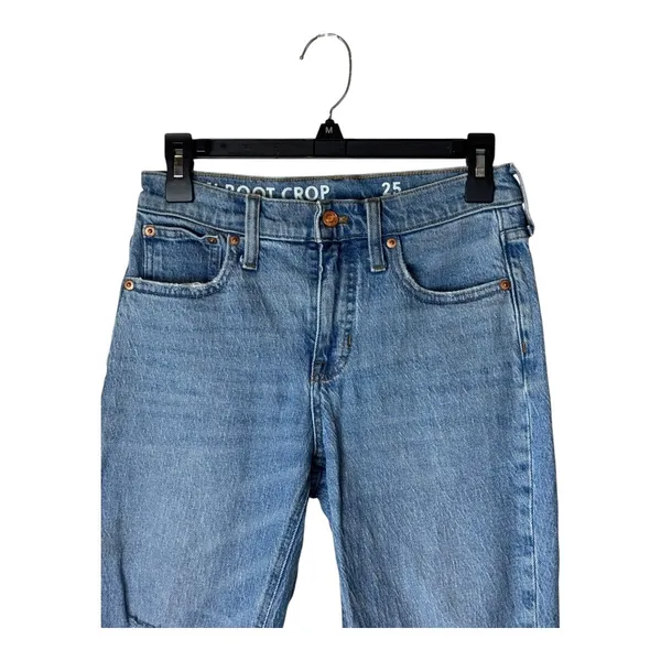 J‎ Crew Jeans Women 25 Blue Medium Wash Distressed Denim Demi Boot Crop Preppy - Image 4