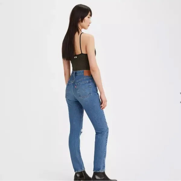 NWT Levi’s 501 SKINNY JEANS Color: Destructed Medium Indigo 32x 28 - Image 3