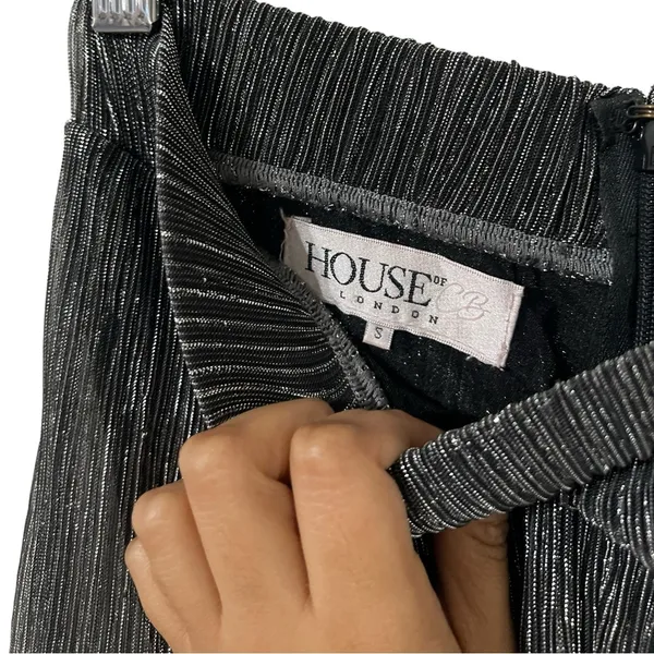 HOUSE OF CB Alexandra Lurex Silver Wide Leg Pants Trousers - Image 9