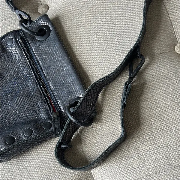 Hammitt Tony Smallolivine Snakeskin Leather Crossbody Blue Haze - Image 10