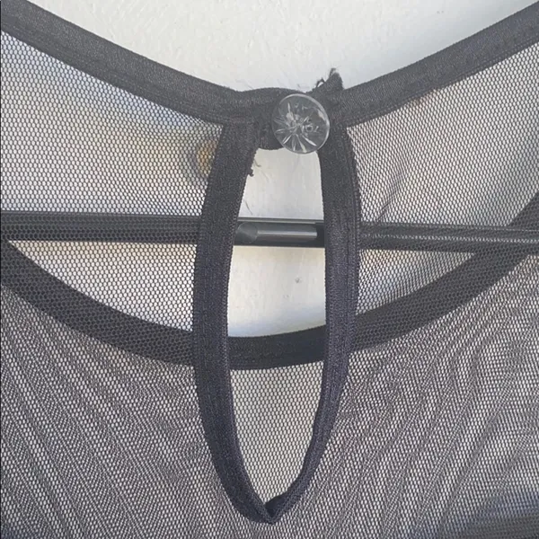 Black sheer vintage 80s size medium bodysuit Velcro bottom - Image 4