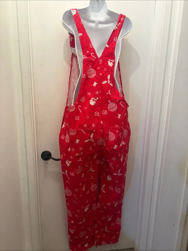 Christmas Red Printed Women’s Jeans Overalls with Holiday Motif size Large new - Image 5