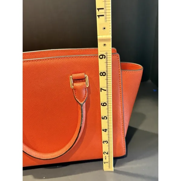 Michael Kors Selma Medium Saffiano Leather Satchel Bag Orange Gold Hardware - Image 6