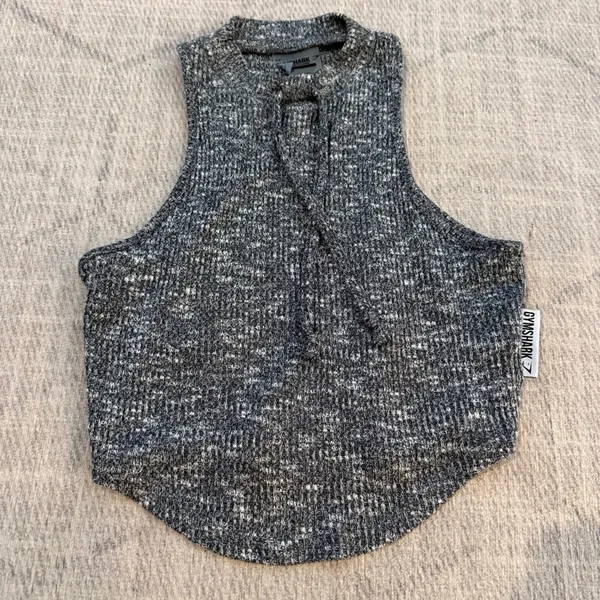 Gymshark Splounge Gray Ribbed Knit Racerback Crop Top Small - Image 2