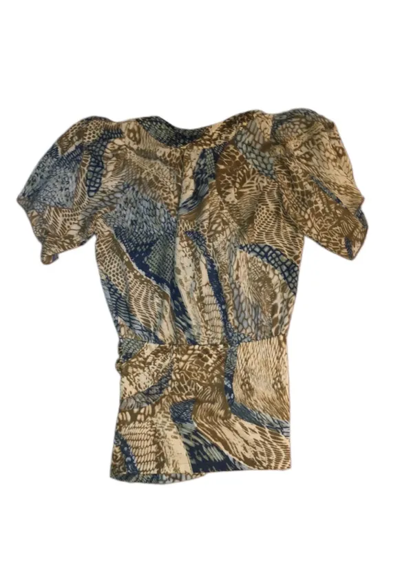 Akira Chicago Ruched Abstract Print Tunic in Blue/Green/Gold - Image 9