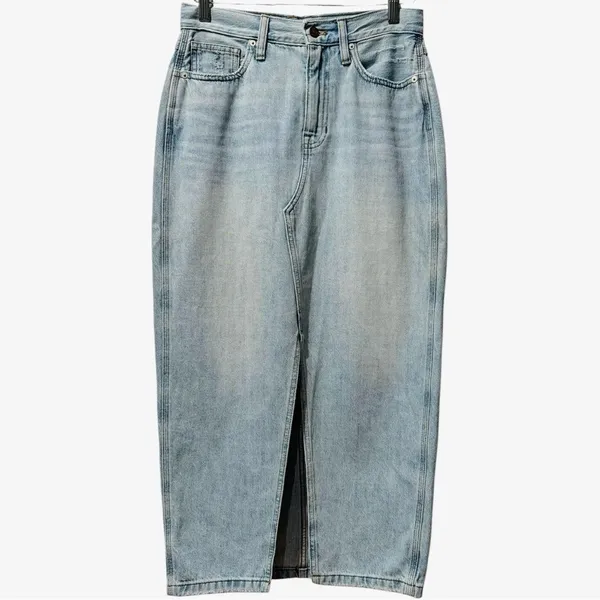 Madewell Denim Midi Jean Skirt Front Slit‎ Light Wash Size 26 - Image 5