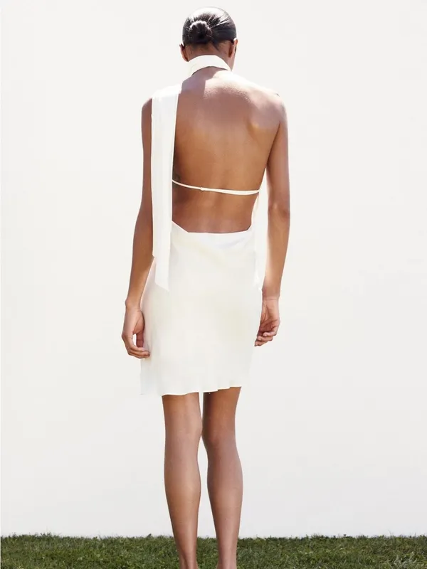 Zara satin effect big flower neck backless minidress SZ M NEW - Image 9