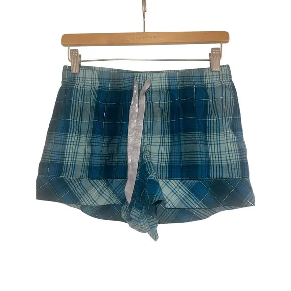 ✨VICTORIA'S SECRET Flannel Short Pajama Sz Small Shorts Sea Salt Green Plaid✨ - Image 3