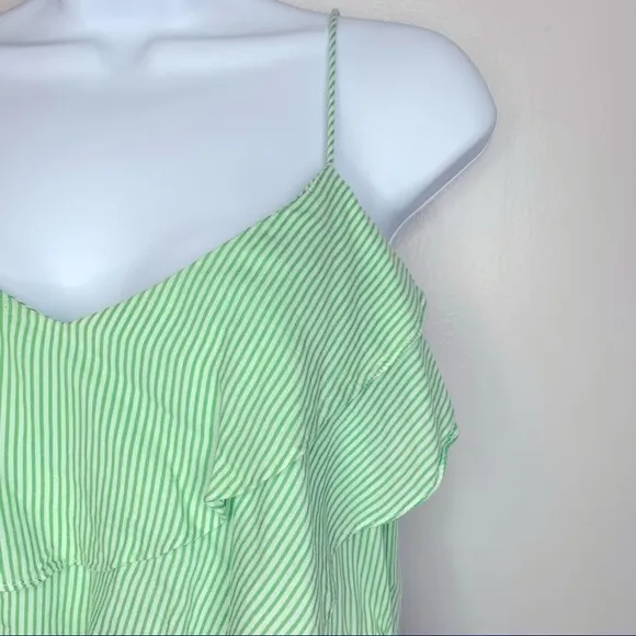 Free People Flutter Away Green Stripe‎ Ruffle Dress Size S - Image 7