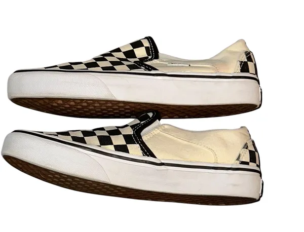 Vans cream and black canvas checkered sneakers - Image 4