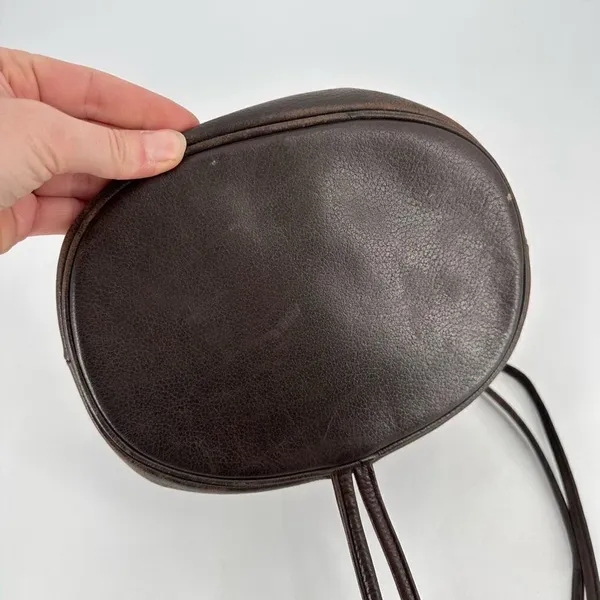 Stone Mountain Dark‎ Chocolate Brown Pebbled Leather Brass Grommet Bucket Bag - Image 5