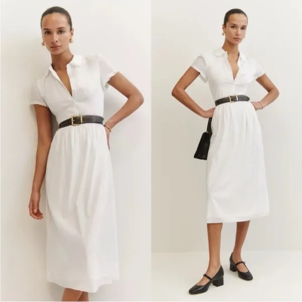 NWOT Reformation Ula in White Midi Sleeveless Collared Dress Size 10 - Image 2