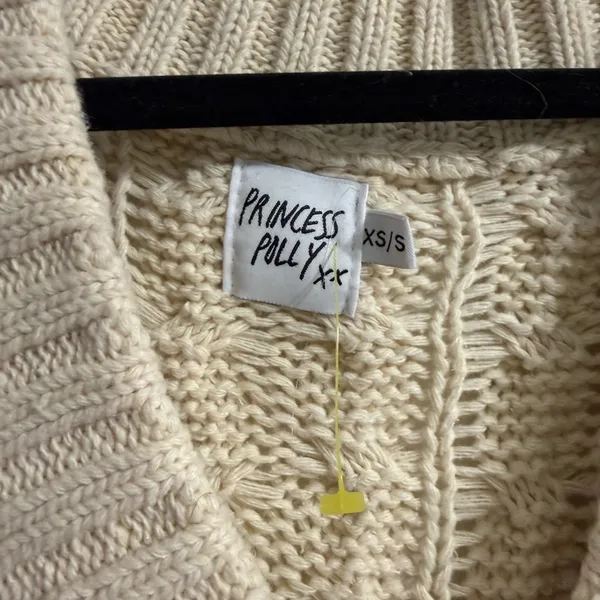 Princess Polly Cream Cable Knit V-Neck Sweater - Image 3