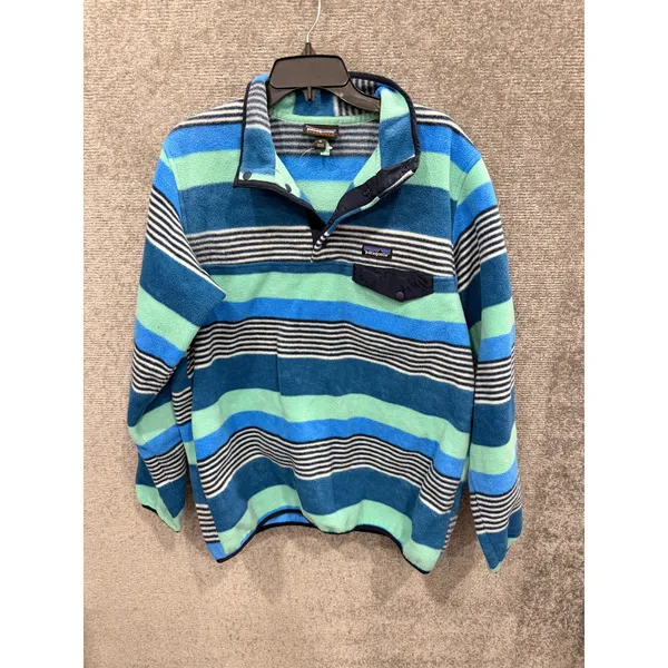 Patagonia Womens Fleece Pullover XL Blue Striped Synchilla Snap-T 25455 SP17 - Image 3