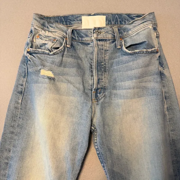 MOTHER The Tomcat Straight Leg Distressed Jeans Light Blue Women Size 28 - Image 4