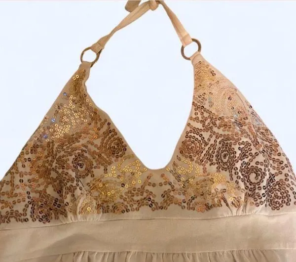 Victoria’s Secret Cream and gold sequin halter top dress - Image 2
