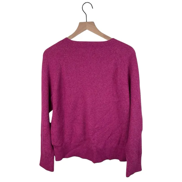 Old Navy V-Neck Melange Shaker Stitch Cocoon Pullover Sweater Berry Pink Medium - Image 4