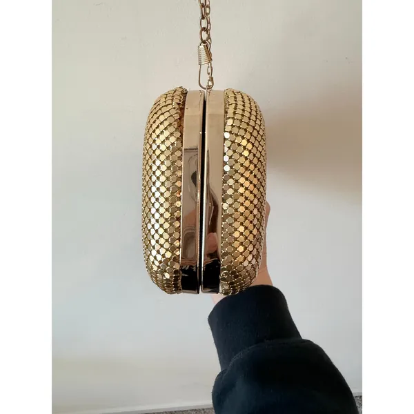 Lulus Clutch Bag Women's Gold Detachable Crossbody Chain Strap Clasp Closure - Image 3