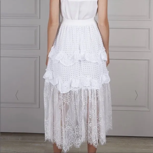 Senlis Lila White Eyelet & Lace Midi Skirt NWOT - Image 4