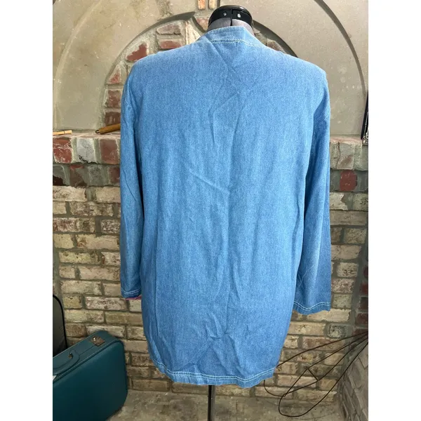 Jean Jacket open front gold shoulders studded bedazzled 1990s Blue Size XL - Image 6