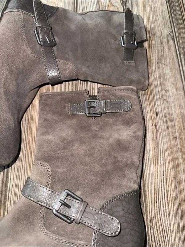 Naturalizer boots moto Gray Suede leather Mid Calf Buckle NEW Genna - Image 2