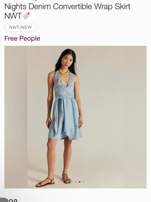 NWT Free People Light Blue A-Line Denim convertible skirt, size Xs - Image 6