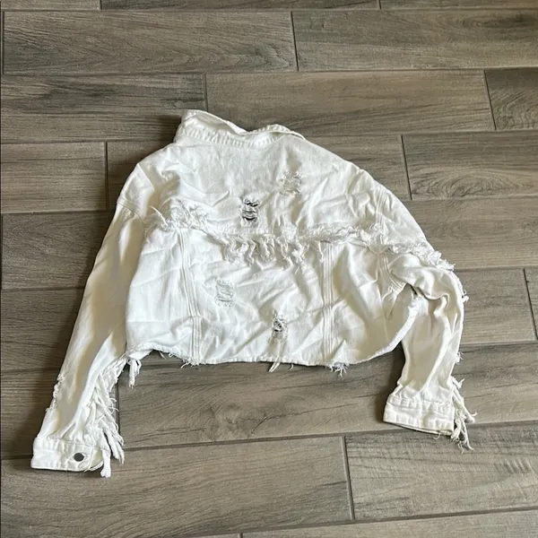 White Distressed Women's Jacket Size L - Image 4