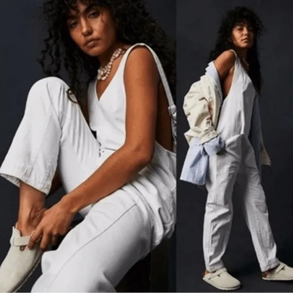 Free People High Roller Jumpsuit in White Denim Size XS - Image 3