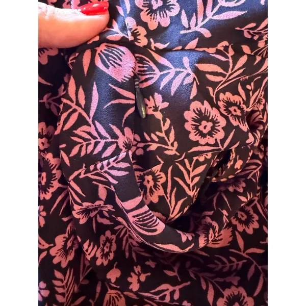 Nanette Lepore Floral Midi Dress Women 8 Navy Blue Pink Long‎ Sleeve Belted Boho - Image 11