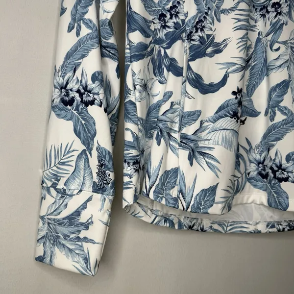 TOMMY BAHAMA Golf & Tennis Blue/White Tabu Jungle Print Zip Front Jacket Medium - Image 5