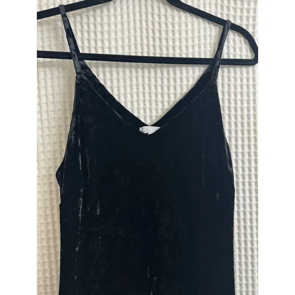 Leith Crushed Velvet Midi V Neck Flared Hem Black Cocktail Dress Extra Small - Image 3