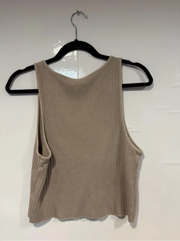 American Eagle Ribbed Notch-Neck Tank Top — Taupe - Image 3